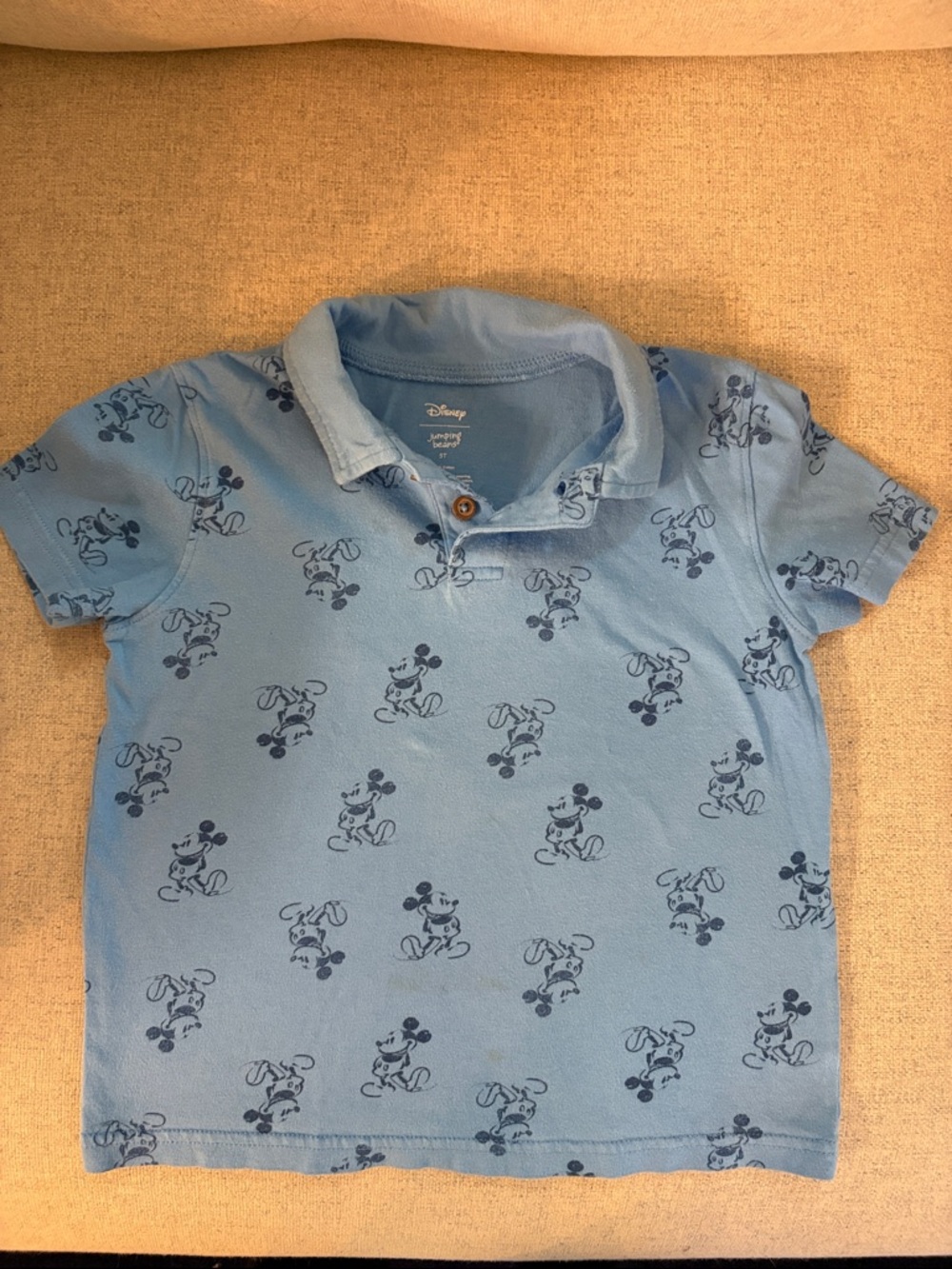Disney Light Blue Polo with Navy Mickey Print boys 5T VGUC